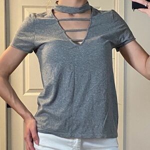 Forever 21 Grey Strappy Cutout Choker Neck Top - Size Small